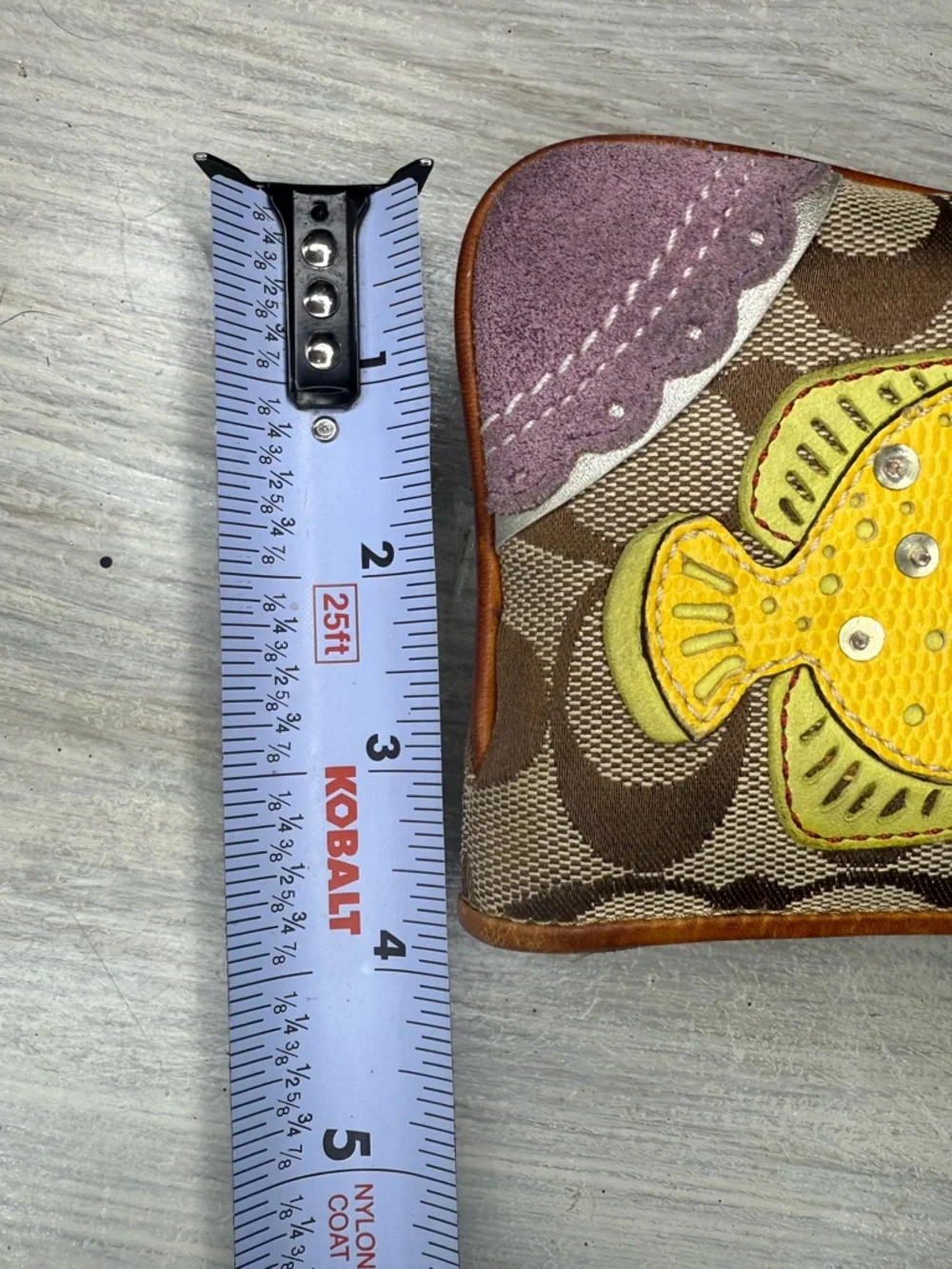 Rare Vintage Coach Canvas Wristlet with Fish Applique - Tan & Yellow